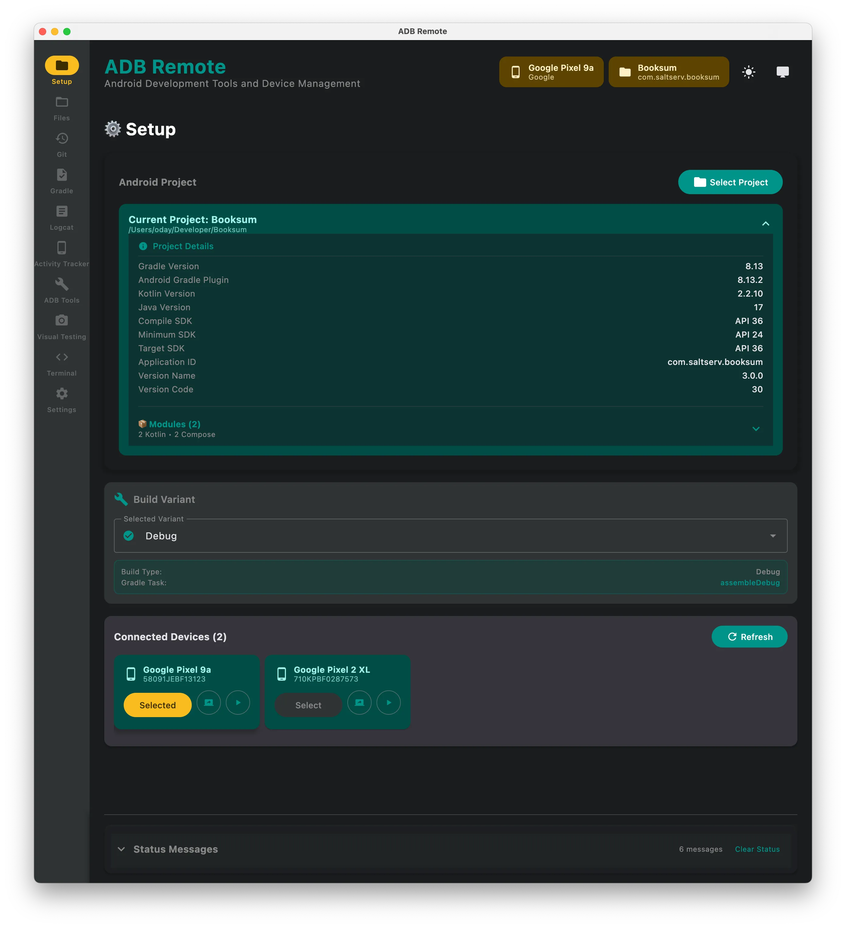ADB Remote — ADB, Logcat & Gradle GUI for macOS — screenshot