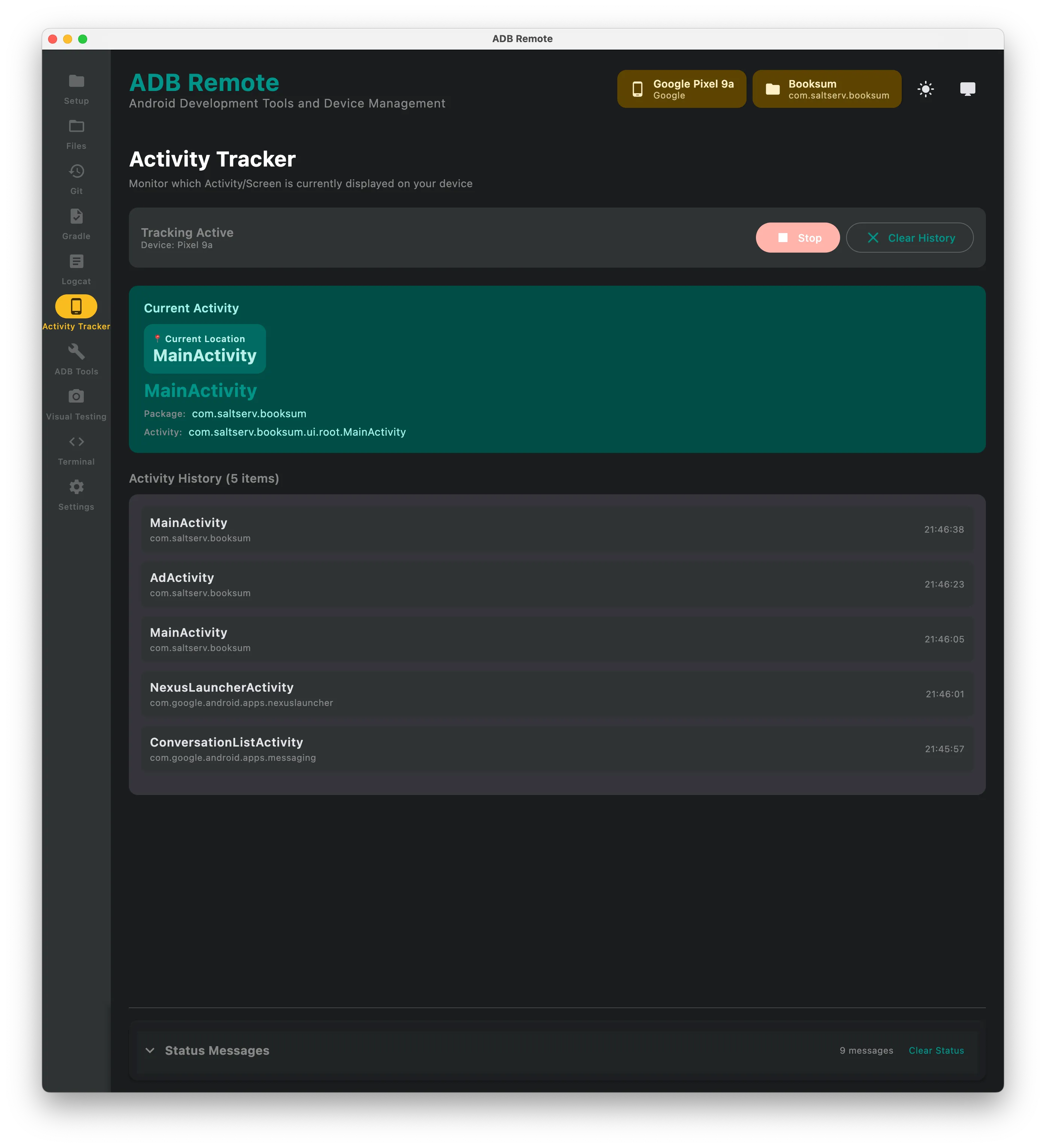ADB Remote Activity Tracker