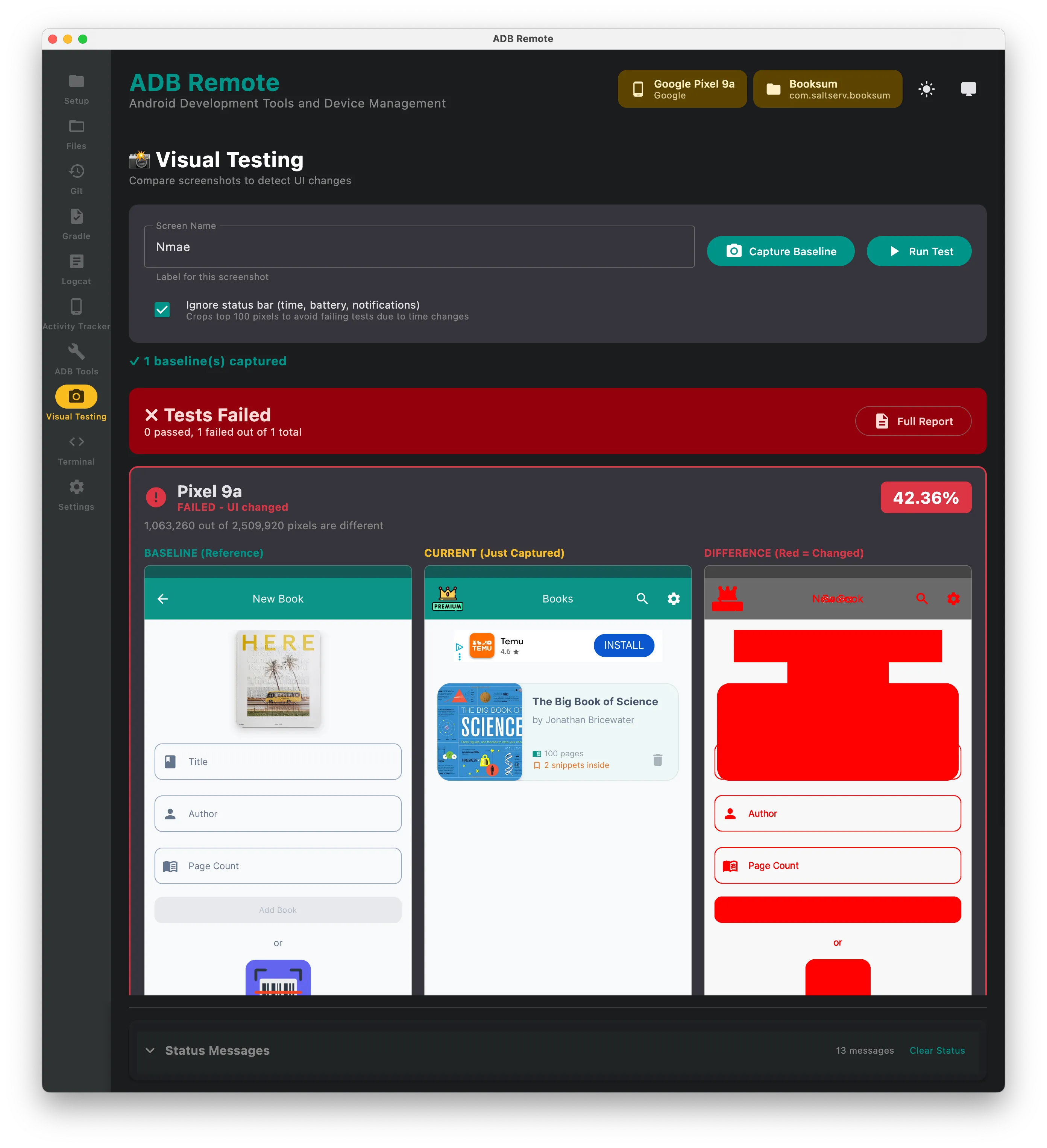 ADB Remote Visual Testing Fail
