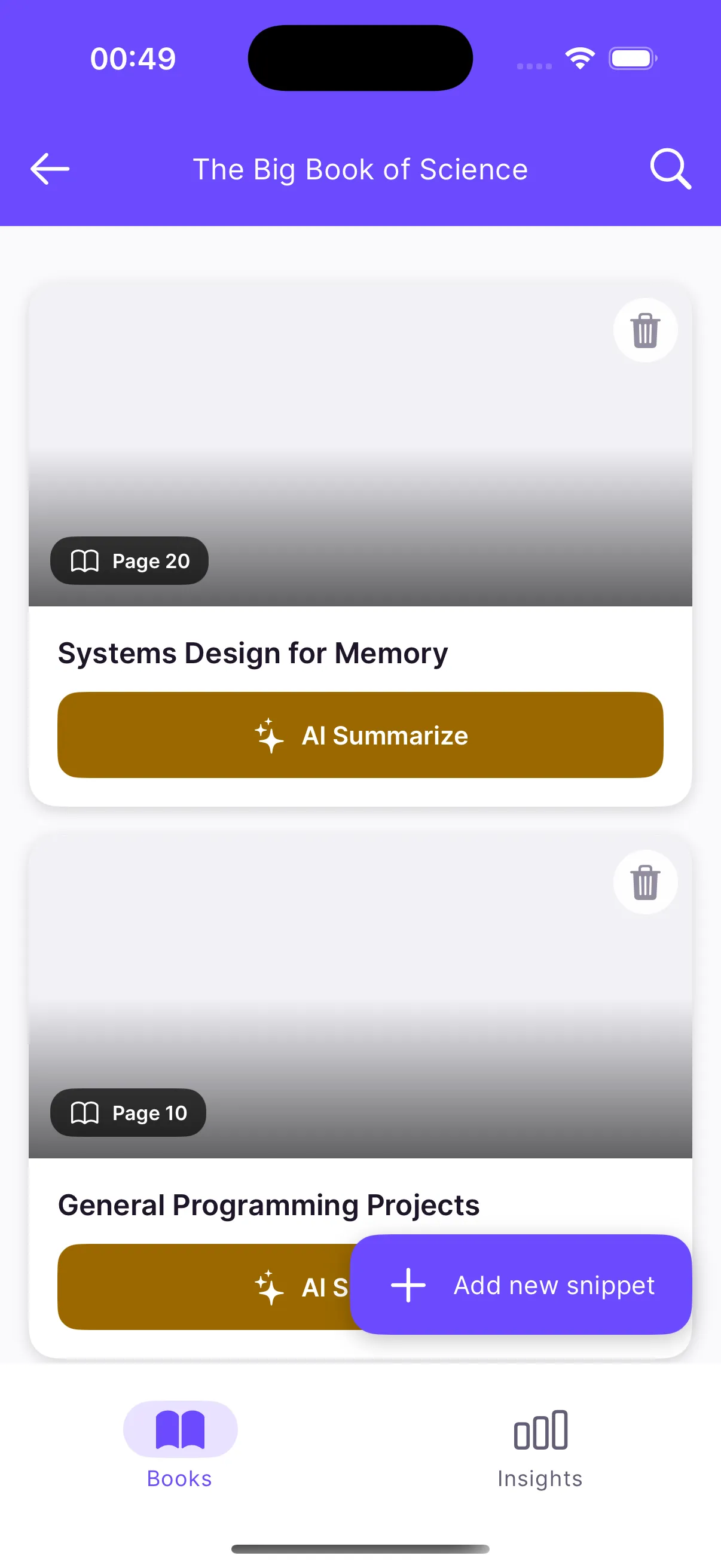 Booksum book detail with the captured page snippets and their extracted text