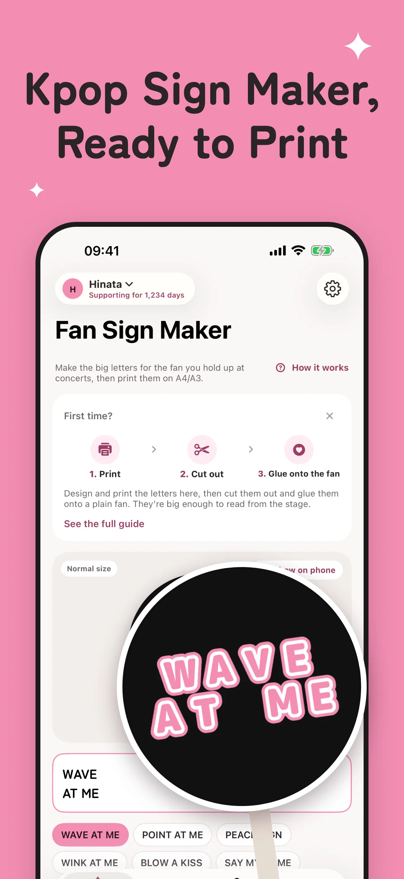 Ouen Fan Sign Maker with the print, cut out, glue guide