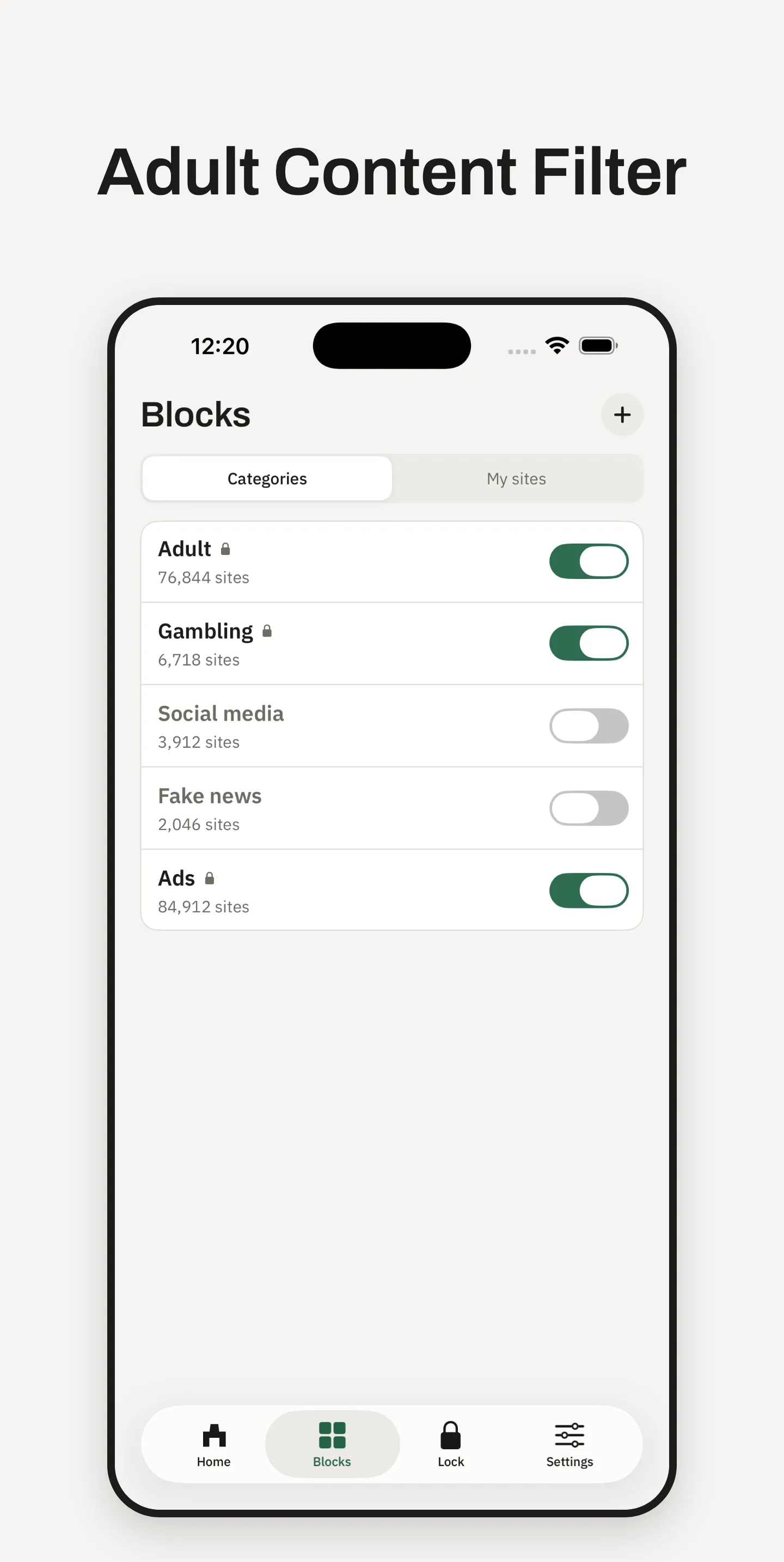 Ward Blocks screen with the five categories