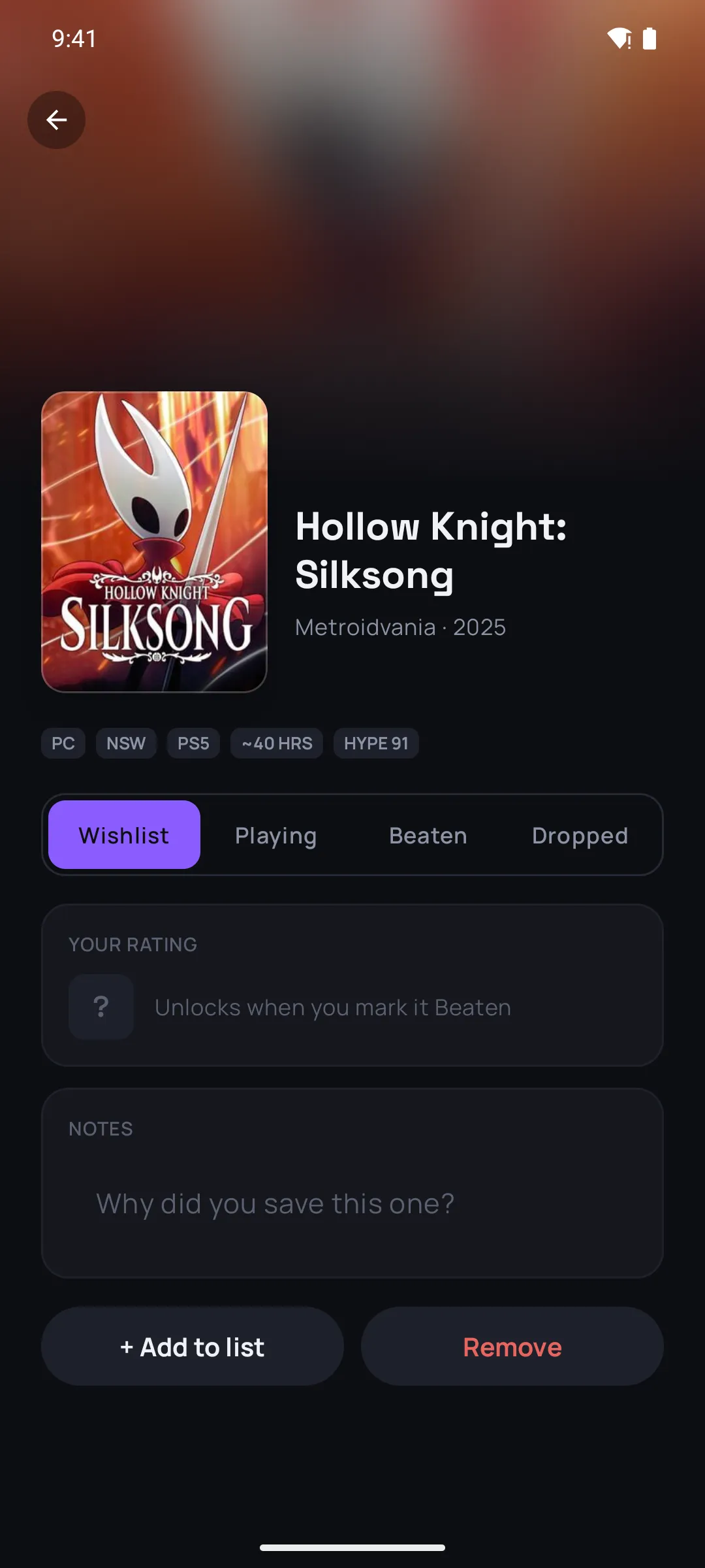 QuestLog game detail with trailer, screenshots, time to beat and similar games