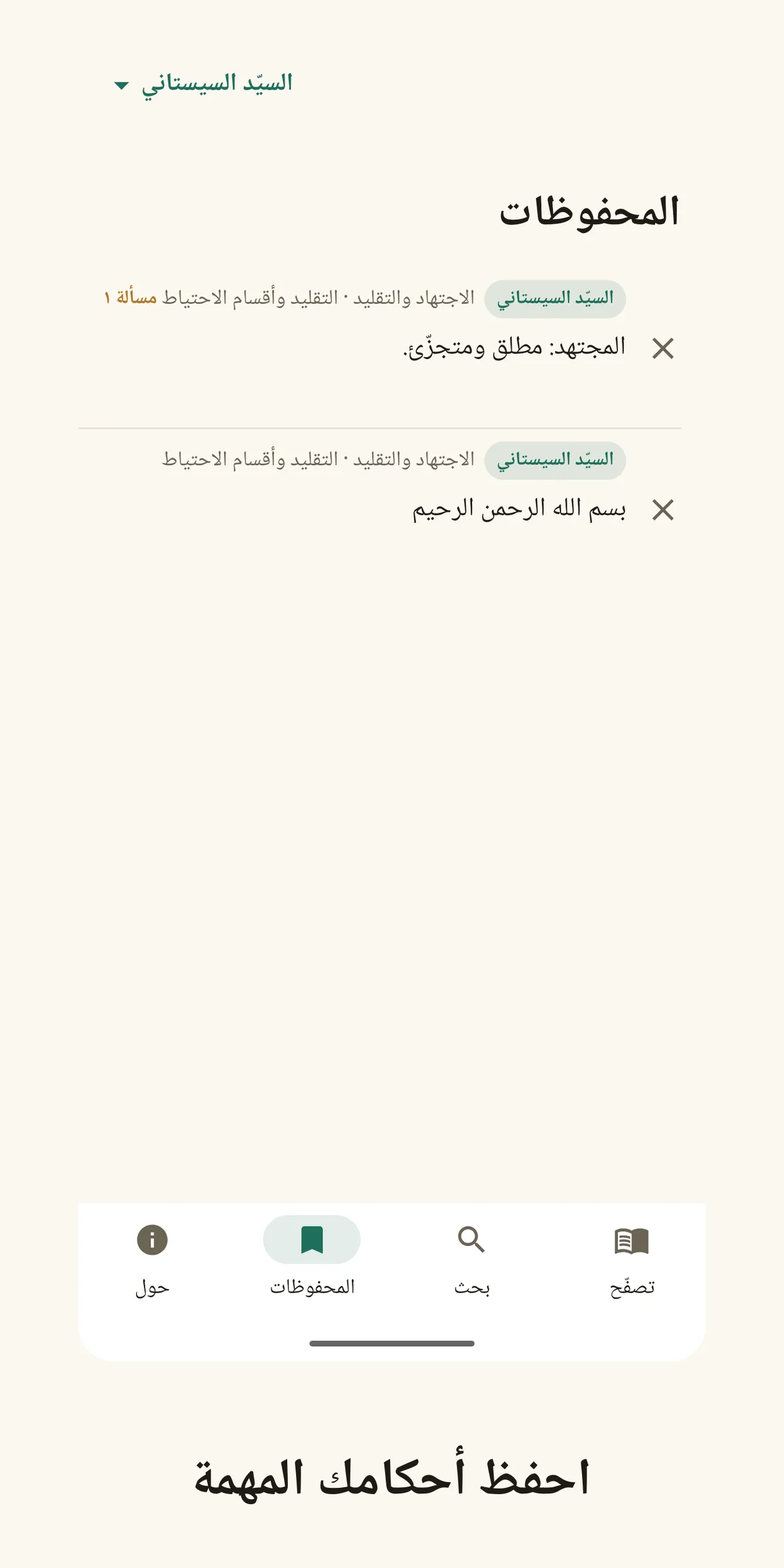 Marjai bookmarks list with saved rulings labelled by chapter