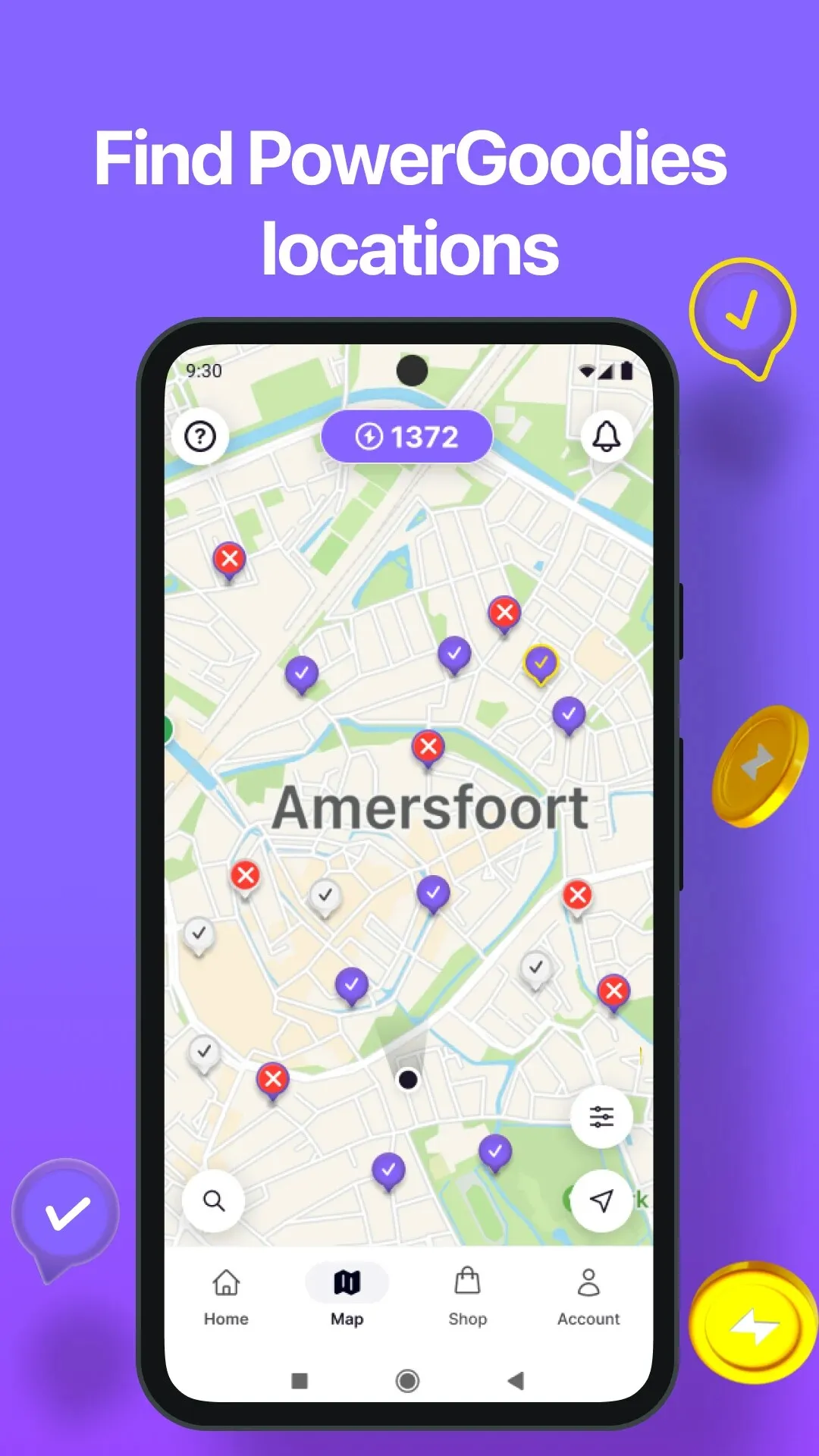 PowerGoodies map of Amersfoort with PowerGoodies charge point pins and a filter for fast chargers and connector types