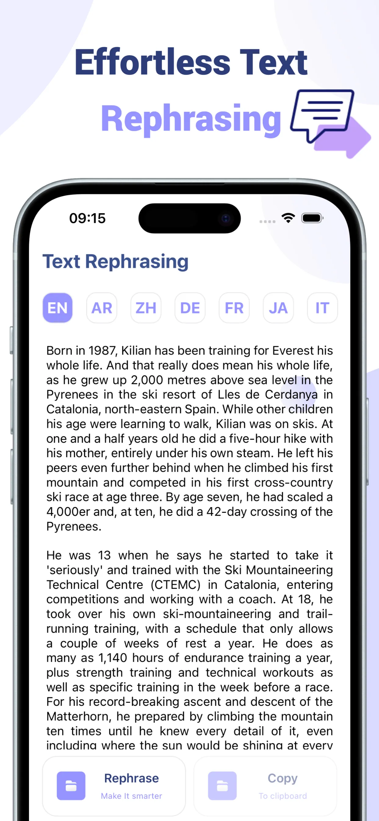 Textrix onboarding showing paraphrase, summarise, grammar and scan tools