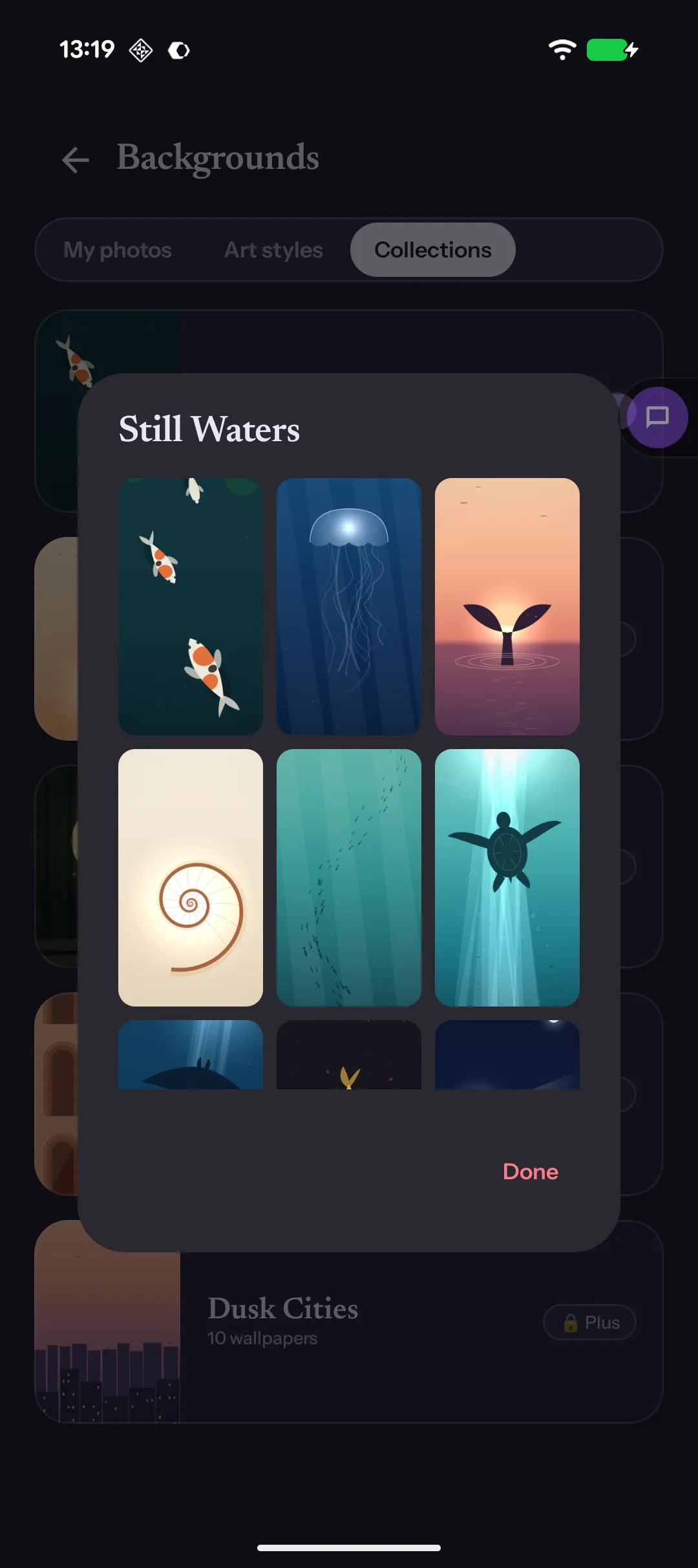 Mantra background browser in dark mode with the Surprise me option