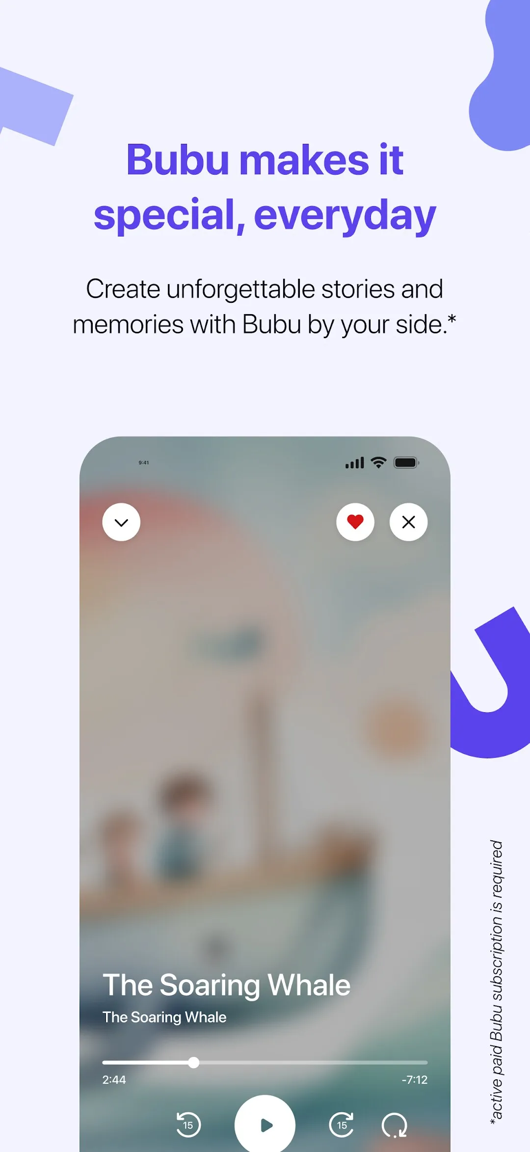 Bubu media player playing The Soaring Whale bedtime story