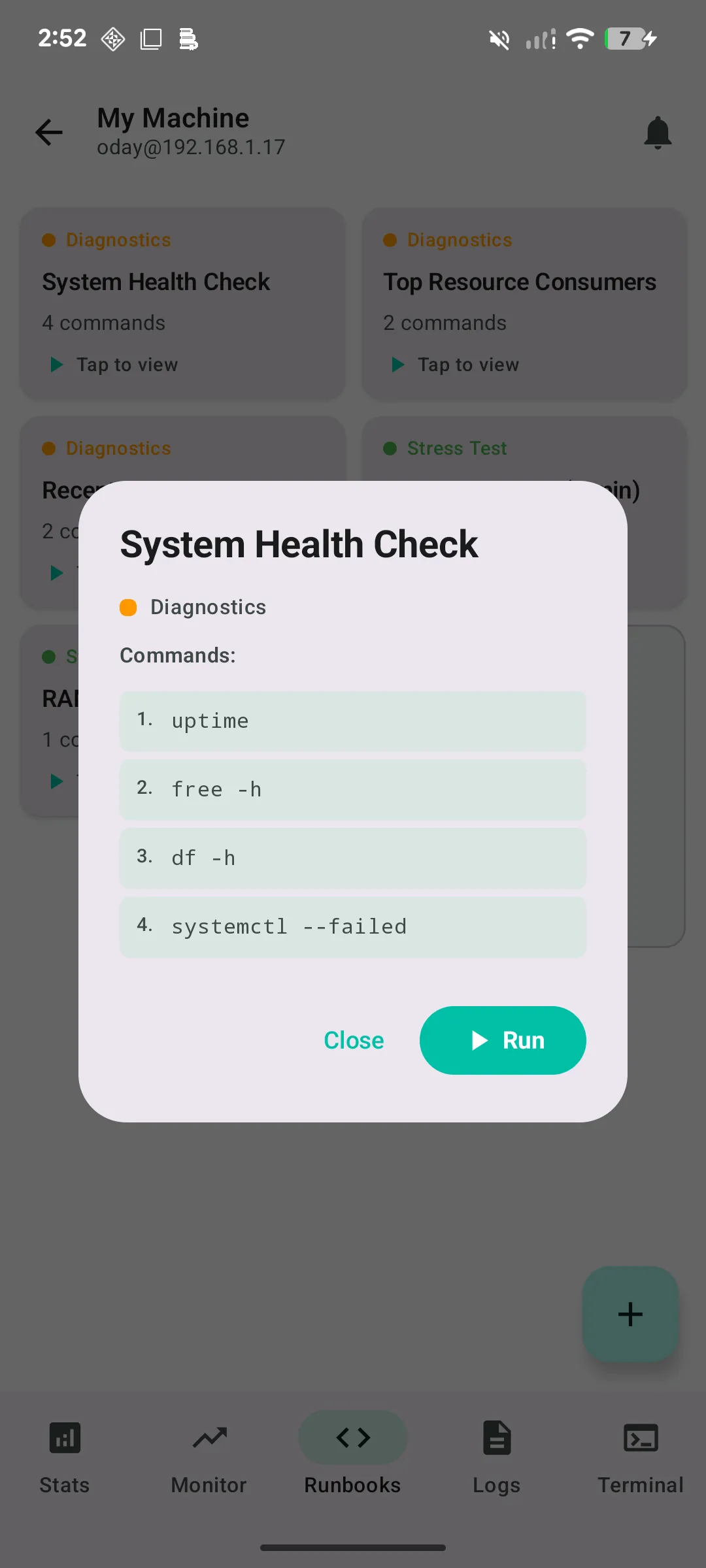 Cura runbooks: saved multi-line command sequences that run with one tap