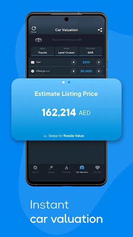 Seez store screenshot: Instant car valuation — estimated listing price for a 2019 Toyota Land Cruiser